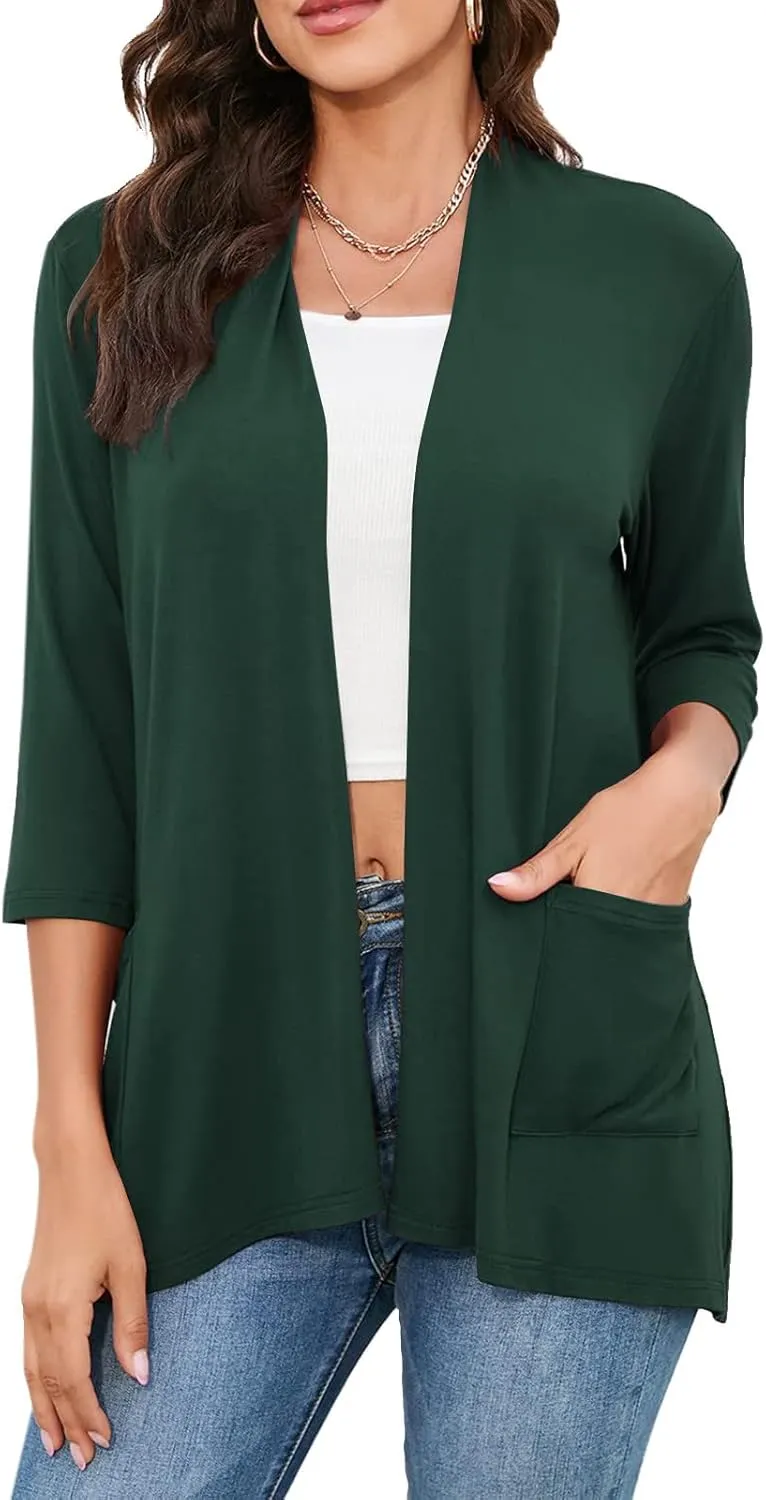 Womens Casual Lightweight Cardigan with Pockets 3 4 Sleeve Front Open Dust Duster Short Sleeve Cardigan Women