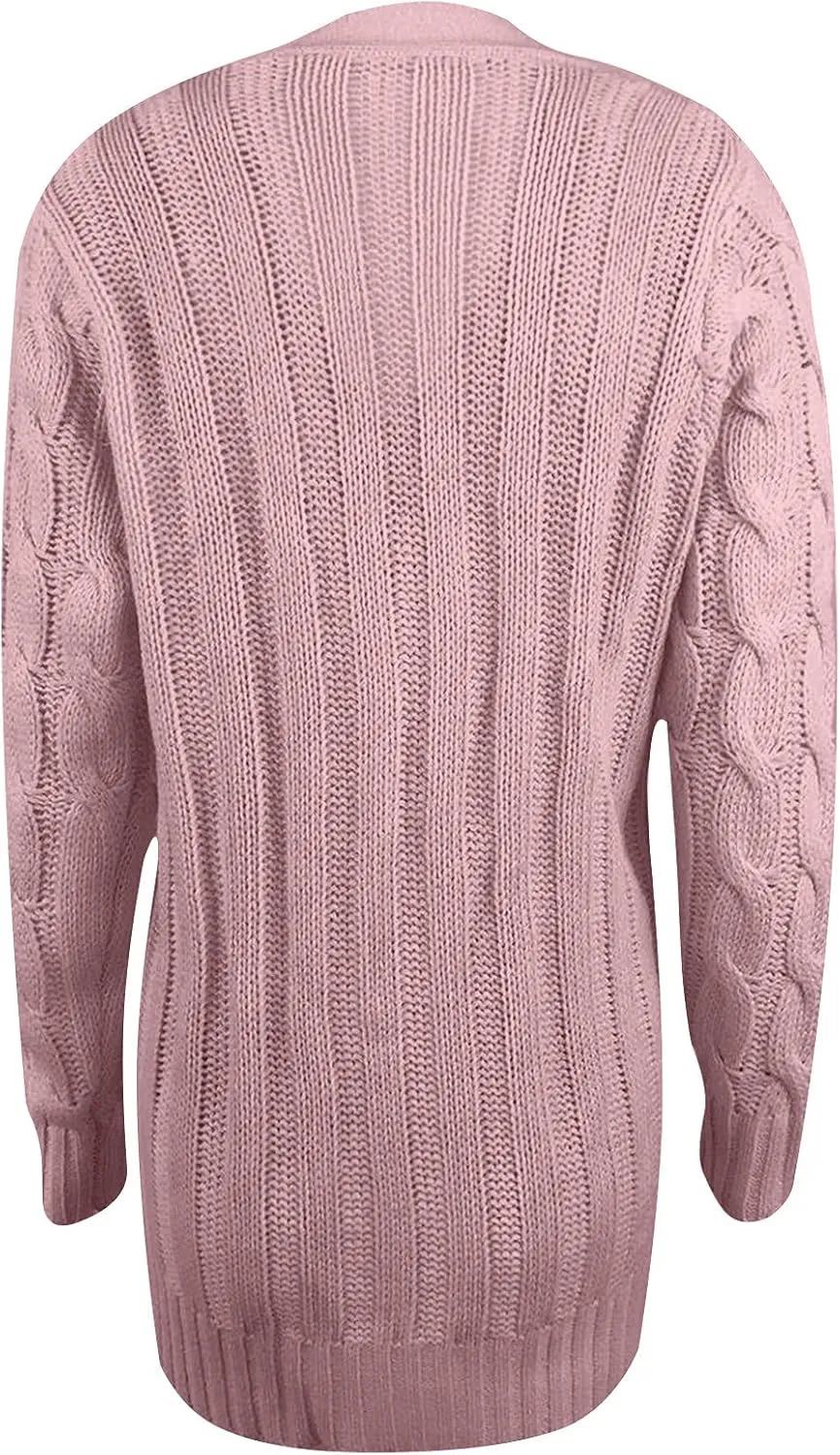 Womens Casual Long Sleeve Button Cardigan Open Front Cable Knit Sweater Outwear Loose Cardigans with Pockets