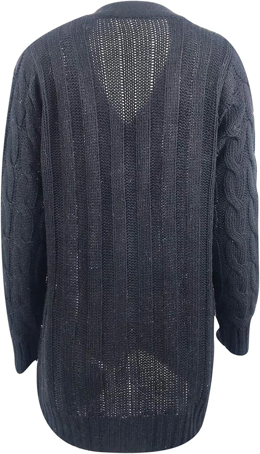 Womens Casual Long Sleeve Button Cardigan Open Front Cable Knit Sweater Outwear Loose Cardigans with Pockets