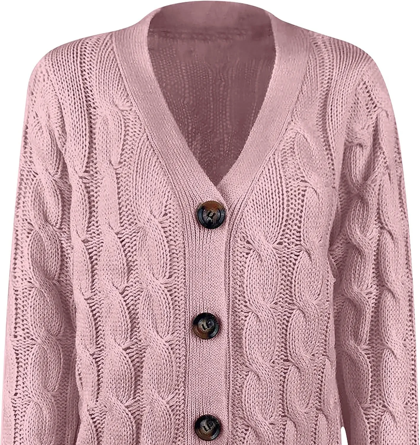 Womens Casual Long Sleeve Button Cardigan Open Front Cable Knit Sweater Outwear Loose Cardigans with Pockets