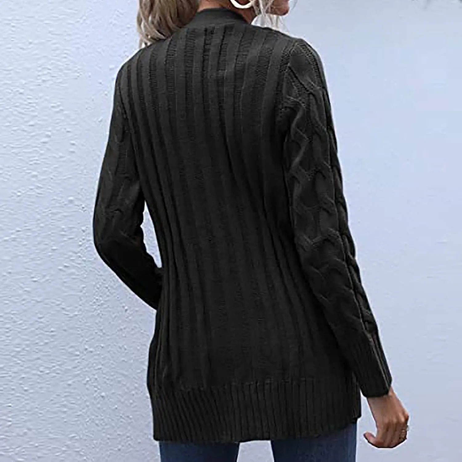 Womens Casual Long Sleeve Button Cardigan Open Front Cable Knit Sweater Outwear Loose Cardigans with Pockets