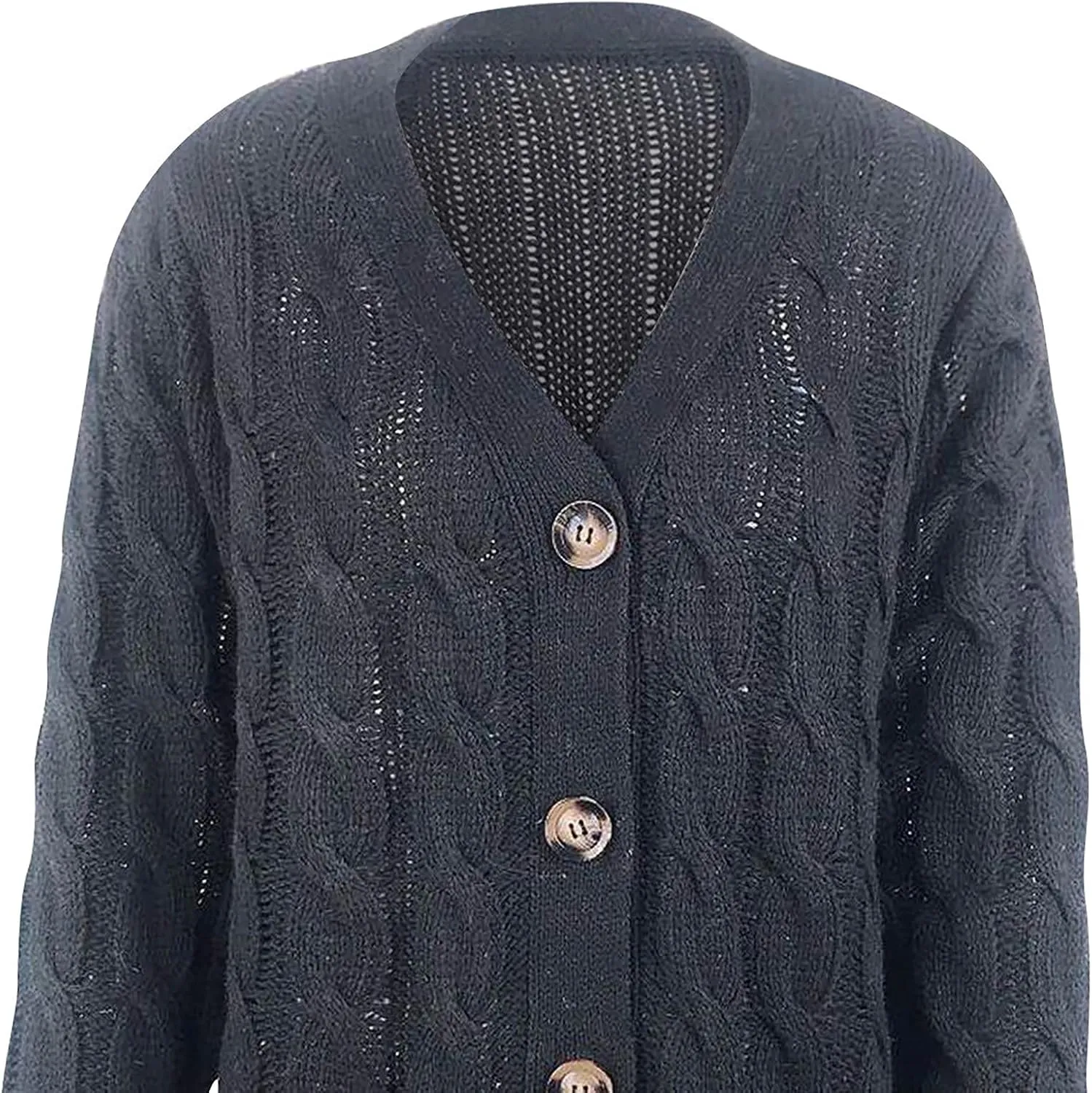 Womens Casual Long Sleeve Button Cardigan Open Front Cable Knit Sweater Outwear Loose Cardigans with Pockets