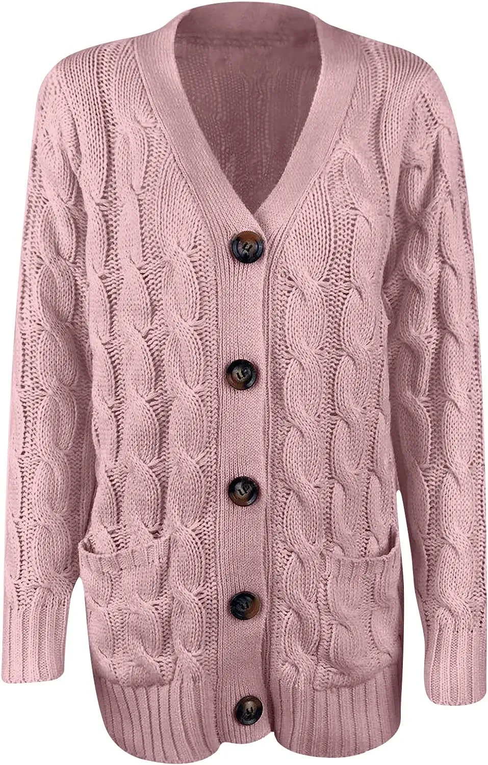 Womens Casual Long Sleeve Button Cardigan Open Front Cable Knit Sweater Outwear Loose Cardigans with Pockets