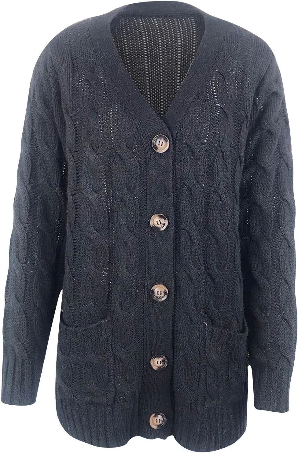 Womens Casual Long Sleeve Button Cardigan Open Front Cable Knit Sweater Outwear Loose Cardigans with Pockets
