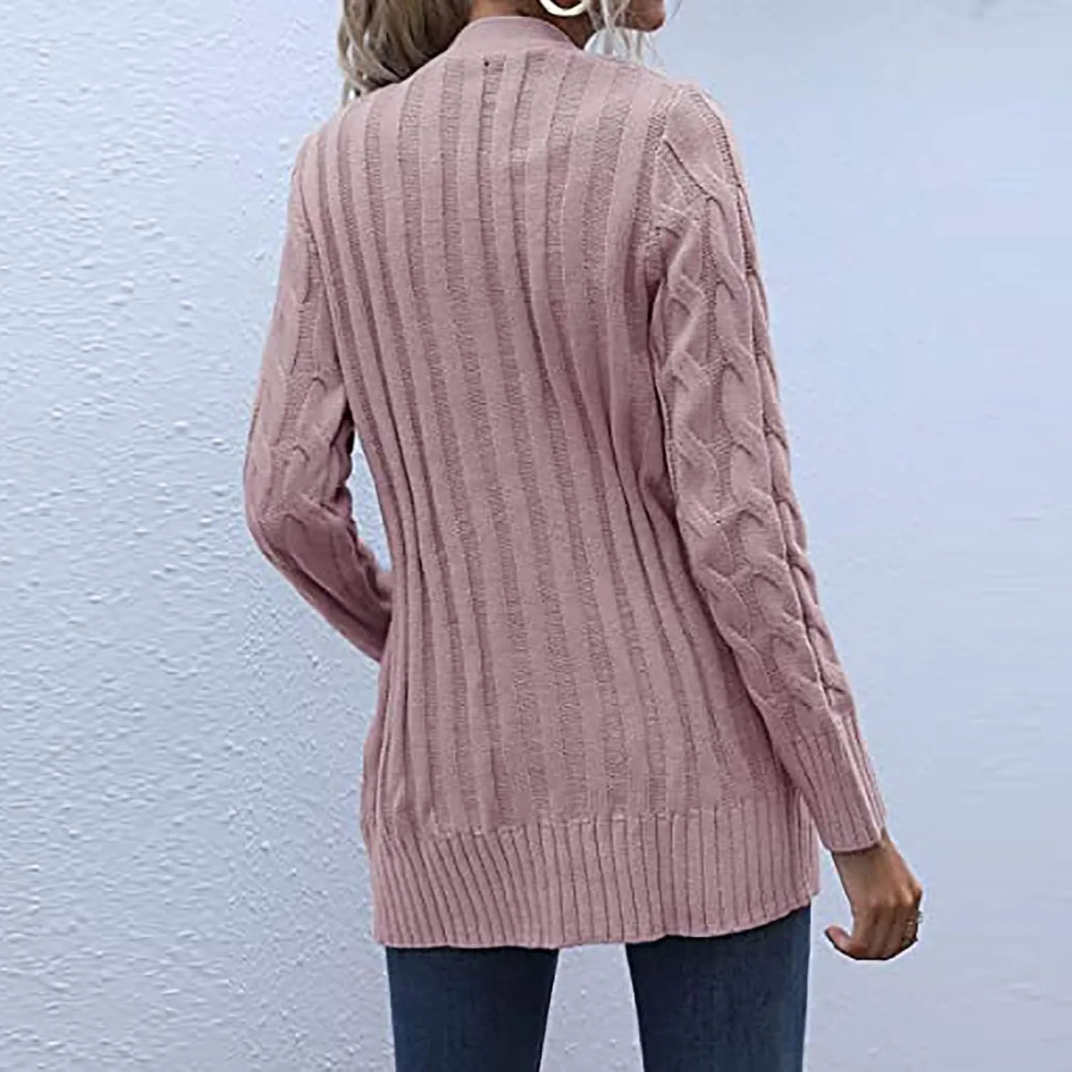 Womens Casual Long Sleeve Button Cardigan Open Front Cable Knit Sweater Outwear Loose Cardigans with Pockets