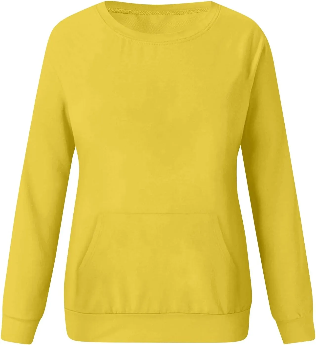 Women'S Casual Long Sleeve Pullover Sweatshirt, Cozy Crewneck Top With Pocket Comfortable Fall