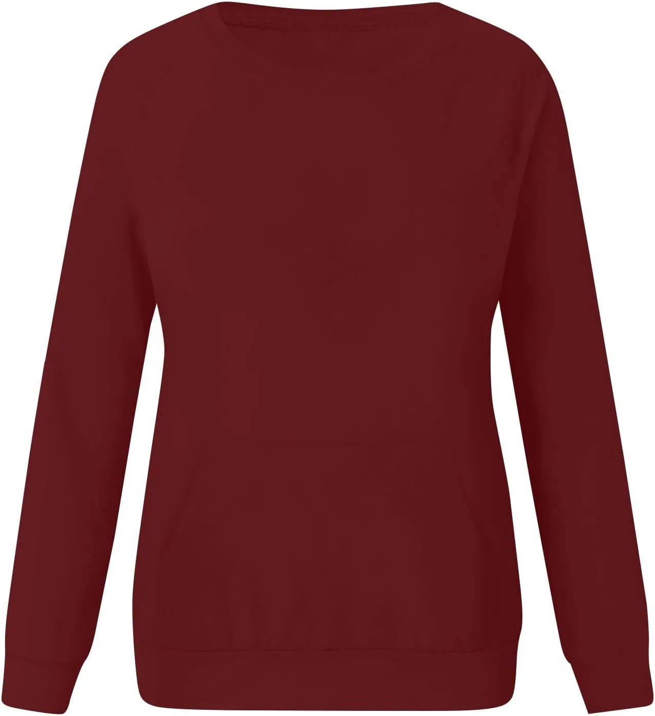 Women'S Casual Long Sleeve Pullover Sweatshirt, Cozy Crewneck Top With Pocket Comfortable Fall