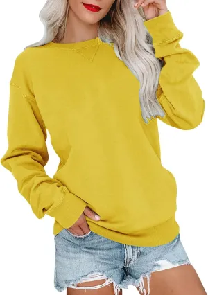 Women'S Casual Long Sleeve Pullover Sweatshirt, Cozy Crewneck Top With Pocket Comfortable Fall