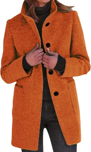 Women's Casual Thicken Wool Blend Stand Collar Single Breasted Pea Coat Women's Fashion Wool & Pea Coats 2024