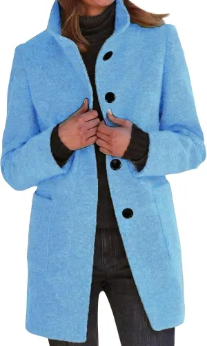 Women's Casual Thicken Wool Blend Stand Collar Single Breasted Pea Coat Women's Fashion Wool & Pea Coats 2024