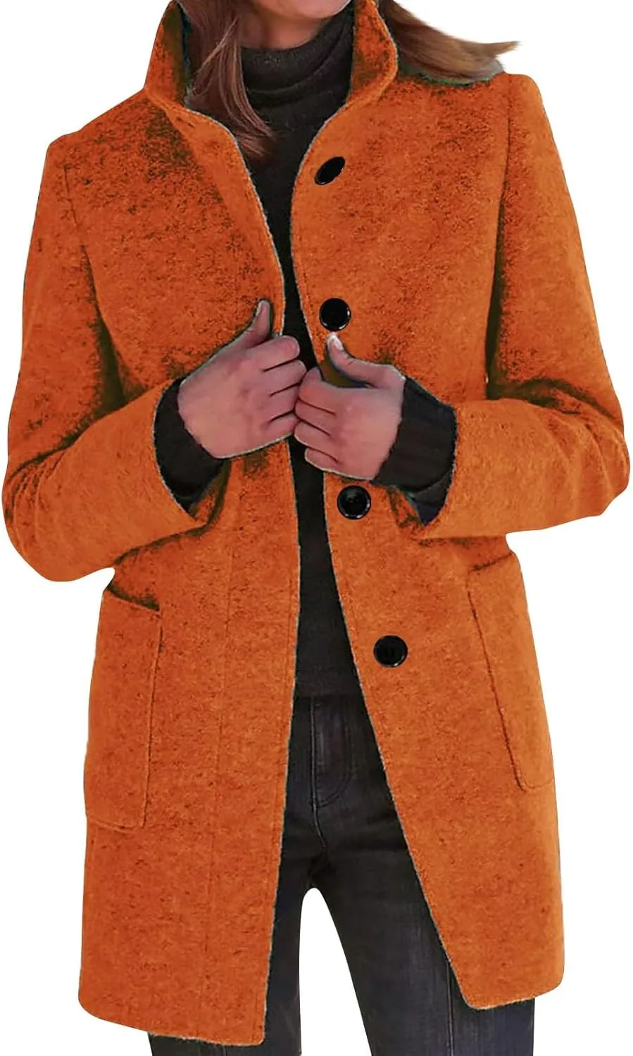 Women's Casual Thicken Wool Blend Stand Collar Single Breasted Pea Coat Women's Fashion Wool & Pea Coats 2024