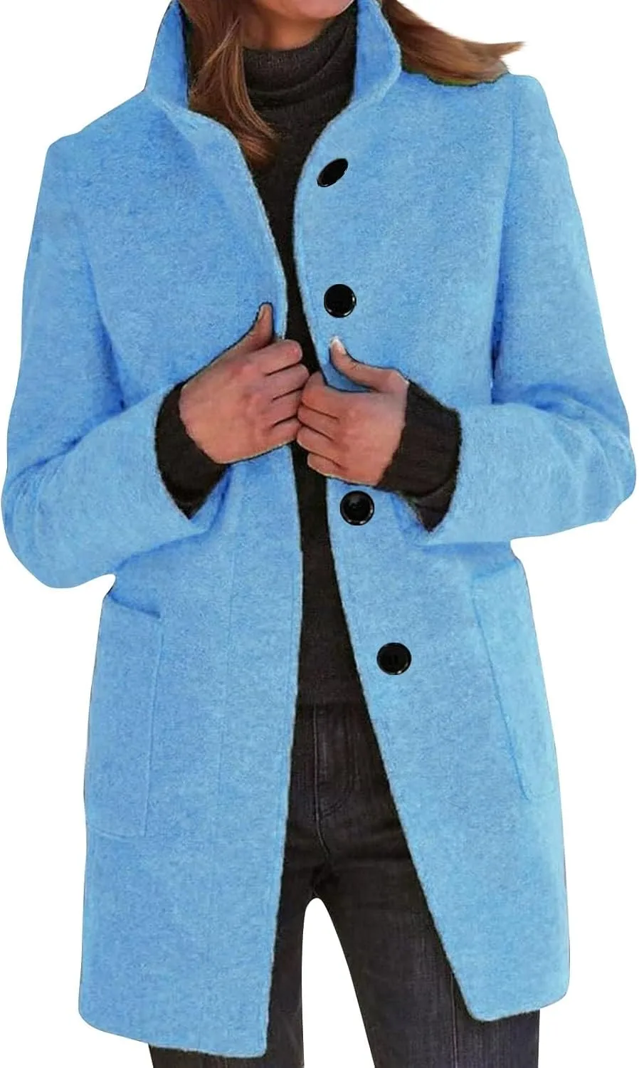 Women's Casual Thicken Wool Blend Stand Collar Single Breasted Pea Coat Women's Fashion Wool & Pea Coats 2024