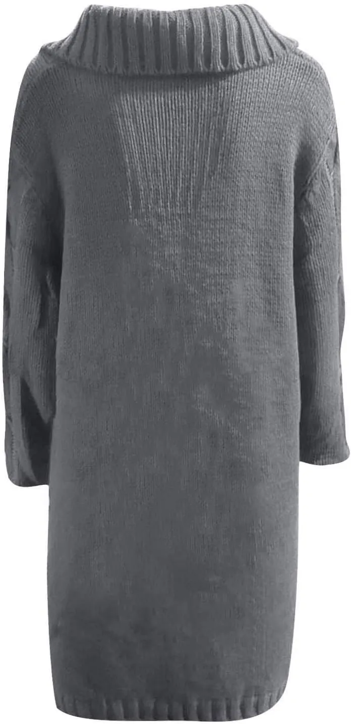 Women's Chunky Cable Knit Hooded Long Cardigans Button Down Solid Color Heavy Sweater Jackets with Pockets Outerwear