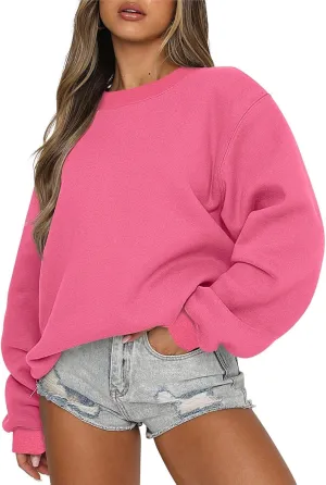 Womens Crewneck Sweatshirt Fall Fleece Oversized Sweatshirt for Women Loose Fit Long Sleeve Pullover Sweaters