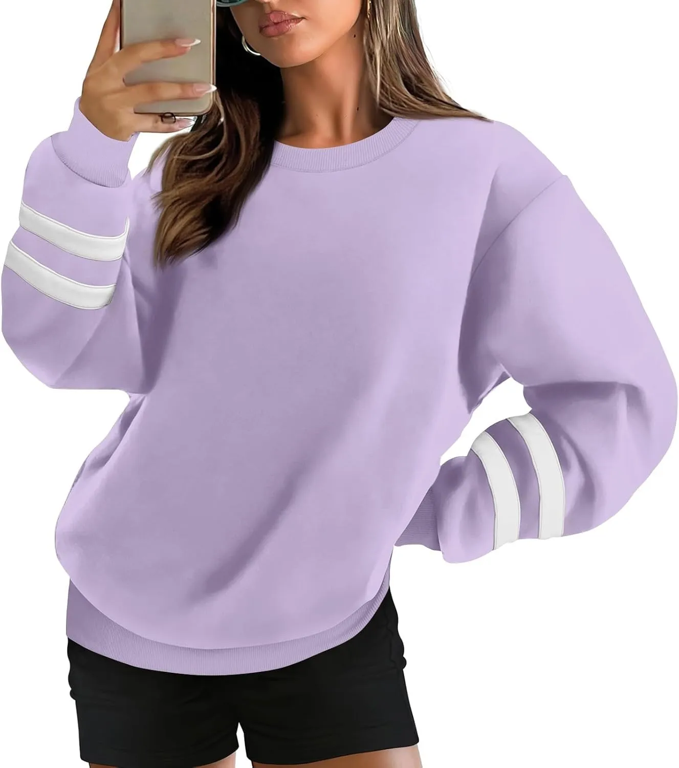Womens Crewneck Sweatshirt Winter Fleece Plus Size Hoodie Color Block Loose Cute Sweatshirts No Hood Y2k Sweater