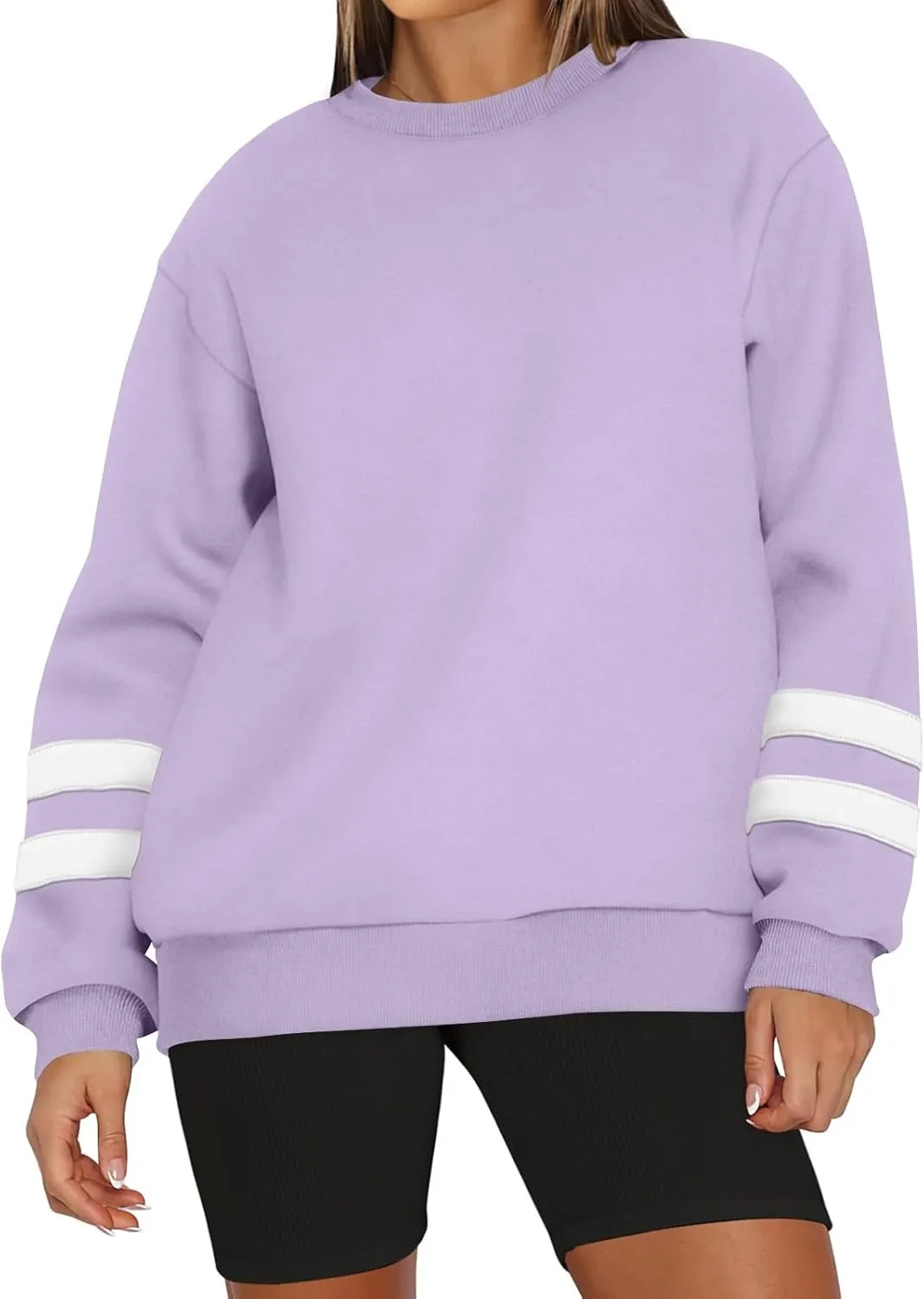 Womens Crewneck Sweatshirt Winter Fleece Plus Size Hoodie Color Block Loose Cute Sweatshirts No Hood Y2k Sweater