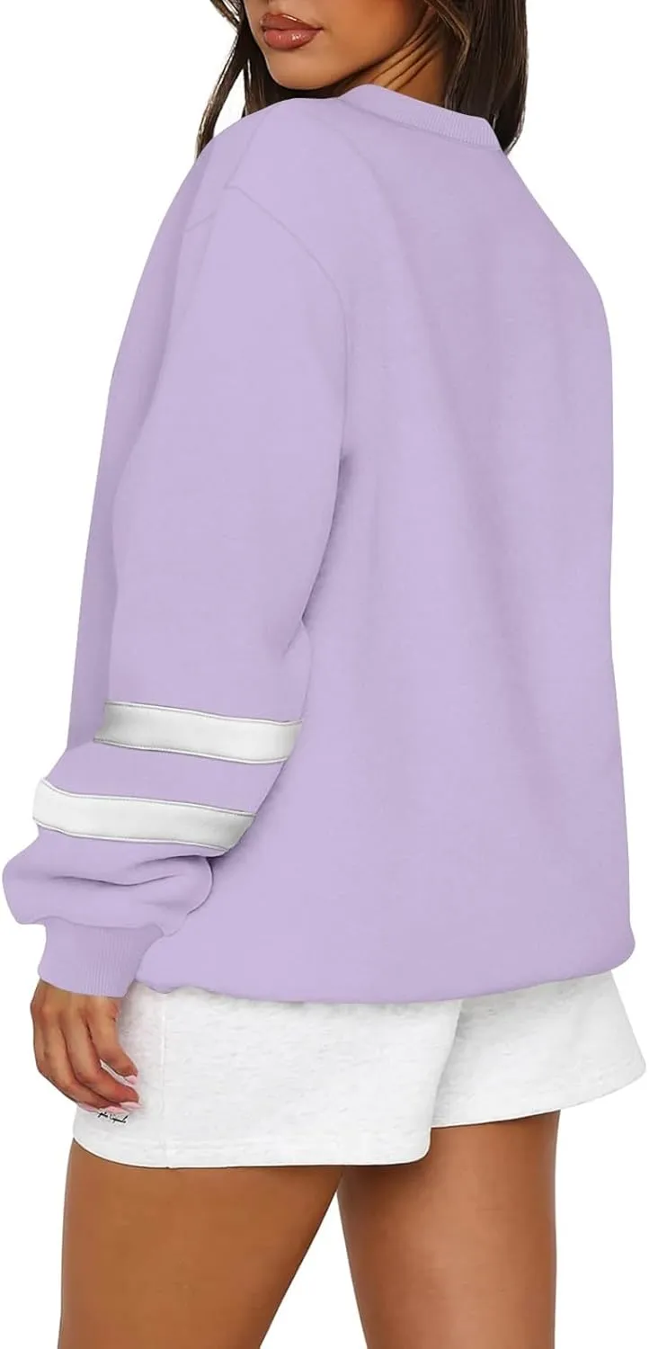 Womens Crewneck Sweatshirt Winter Fleece Plus Size Hoodie Color Block Loose Cute Sweatshirts No Hood Y2k Sweater