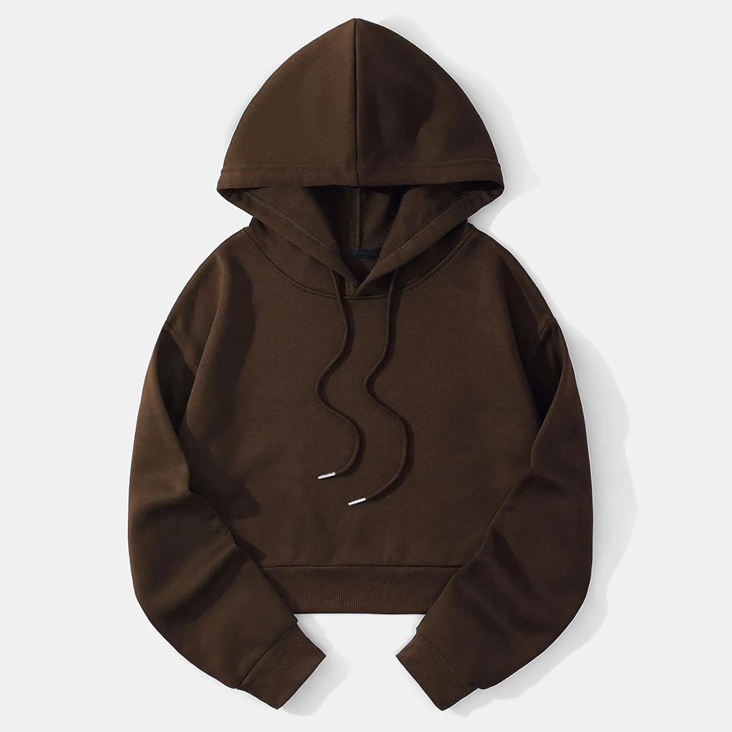 Womens Cropped Fashion Hoodies Long Sleeves Drawstring Sweatshirts 2024 Fall Fleece Solid Color Outfits Clothes