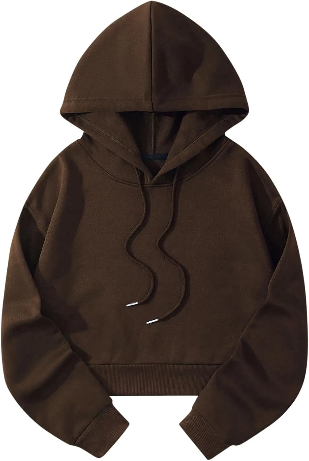Womens Cropped Fashion Hoodies Long Sleeves Drawstring Sweatshirts 2024 Fall Fleece Solid Color Outfits Clothes