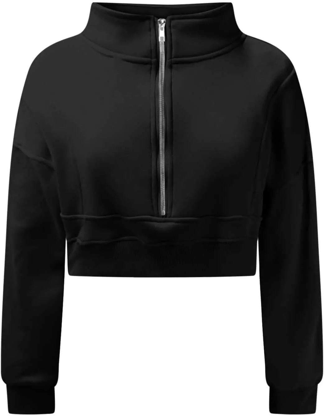 Womens Cropped Sweatshirts Zip Up High Neck Pullover Shirts Fleece Lined Teen Girls Y2k Clothes 2024