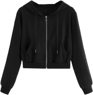 Womens Cropped Zip Up Hoodies Long Sleeve Sweatshirt Jacket with Hood Trendy Y2K Crop Tops Teen Girls Clothes 2024