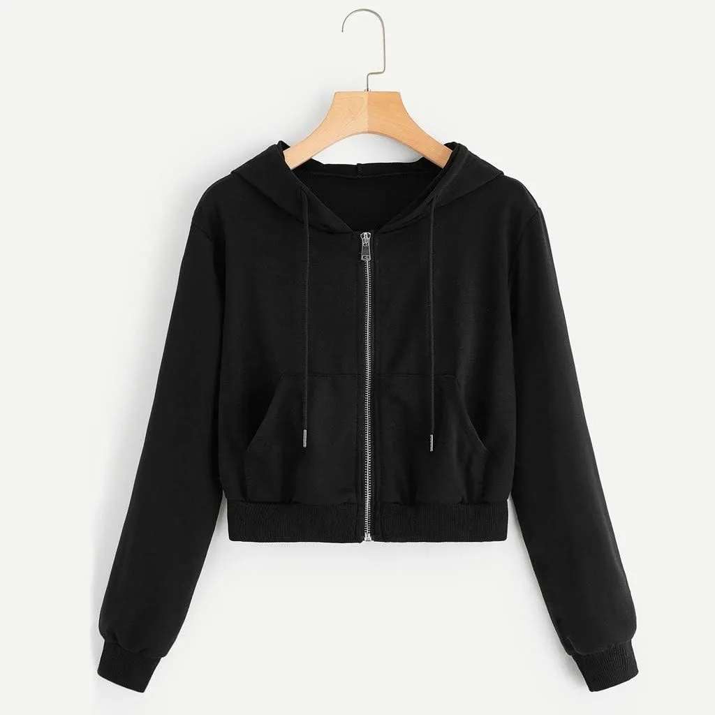 Womens Cropped Zip Up Hoodies Long Sleeve Sweatshirt Jacket with Hood Trendy Y2K Crop Tops Teen Girls Clothes 2024