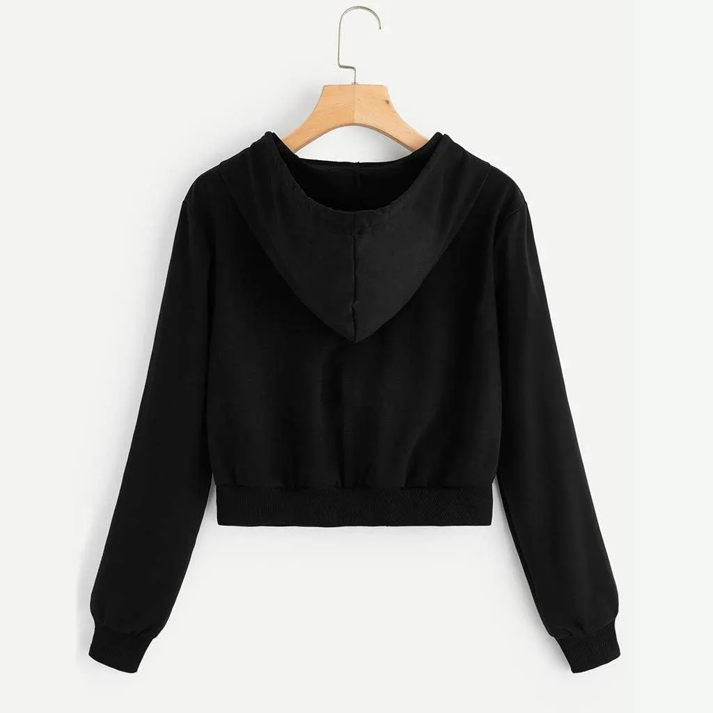 Womens Cropped Zip Up Hoodies Long Sleeve Sweatshirt Jacket with Hood Trendy Y2K Crop Tops Teen Girls Clothes 2024