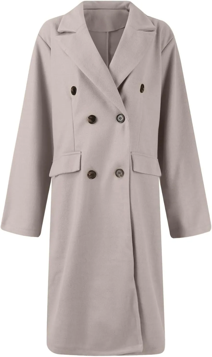 Womens Double Breasted Long Wool Coats Casual Notch Lapel Pea Coat Winter Wool Blend Peacoat Blazer Jackets Outwear
