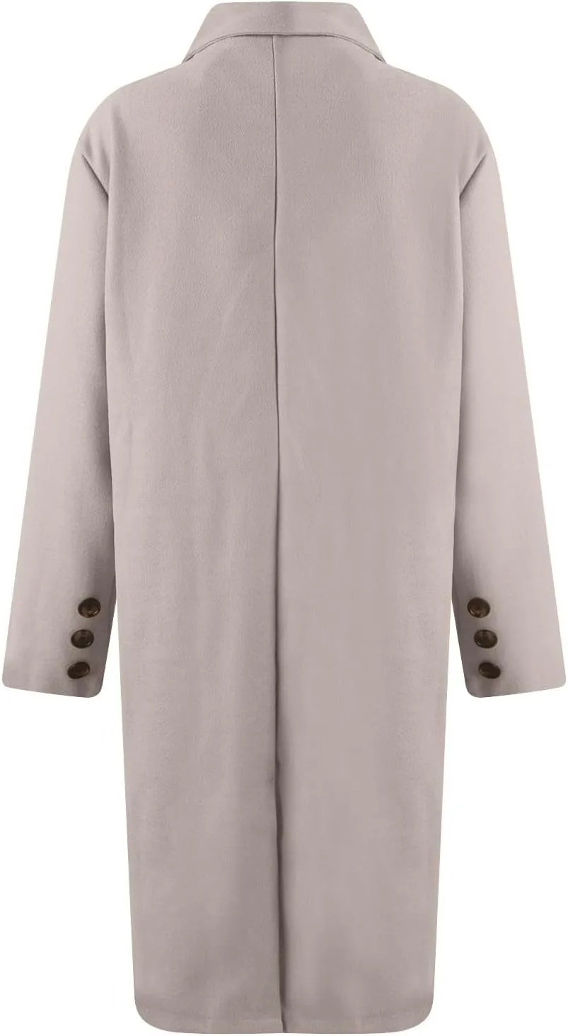 Womens Double Breasted Long Wool Coats Casual Notch Lapel Pea Coat Winter Wool Blend Peacoat Blazer Jackets Outwear