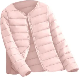 Women's Down Jacket, Water-Resistant Puffer Jacket Fall Coat with Round Neck&V-Neck