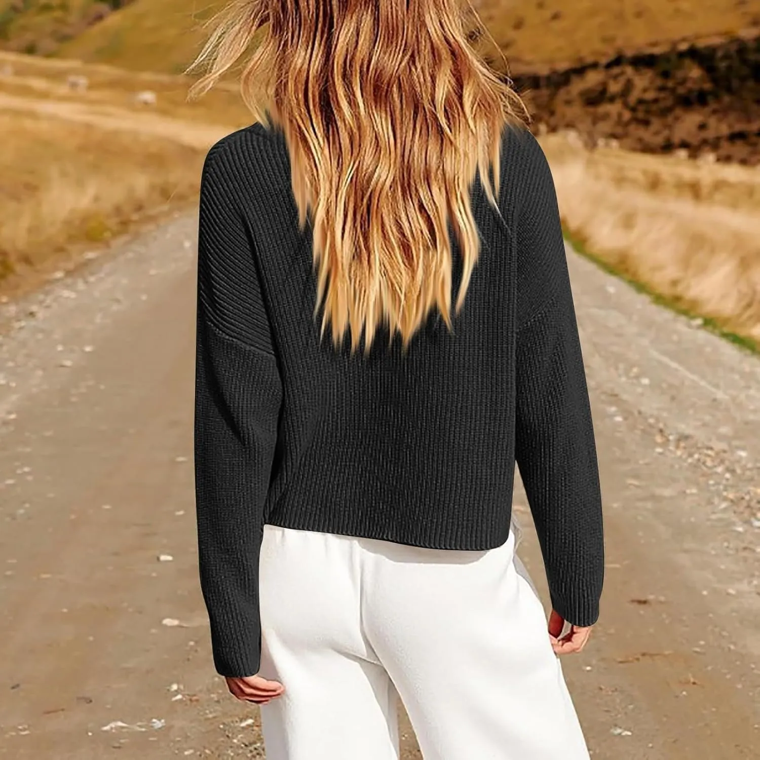 Women's Fall 2024 Oversized Sweaters Long Sleeves Ribbed Knit Cozy Soft Layered Tops