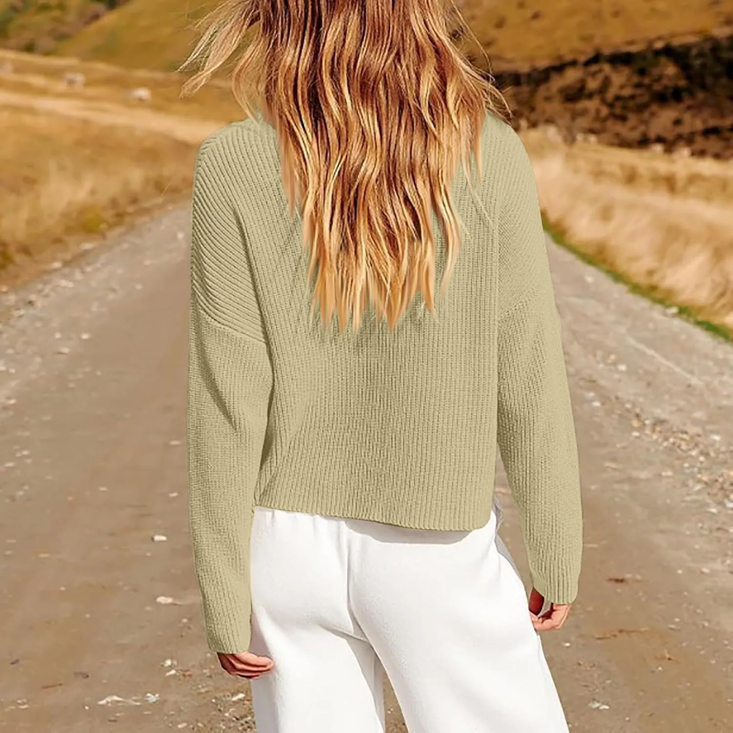 Women's Fall 2024 Oversized Sweaters Long Sleeves Ribbed Knit Cozy Soft Layered Tops