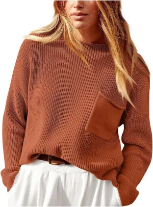 Women's Fall 2024 Oversized Sweaters Long Sleeves Ribbed Knit Cozy Soft Layered Tops