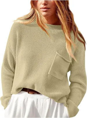 Women's Fall 2024 Oversized Sweaters Long Sleeves Ribbed Knit Cozy Soft Layered Tops