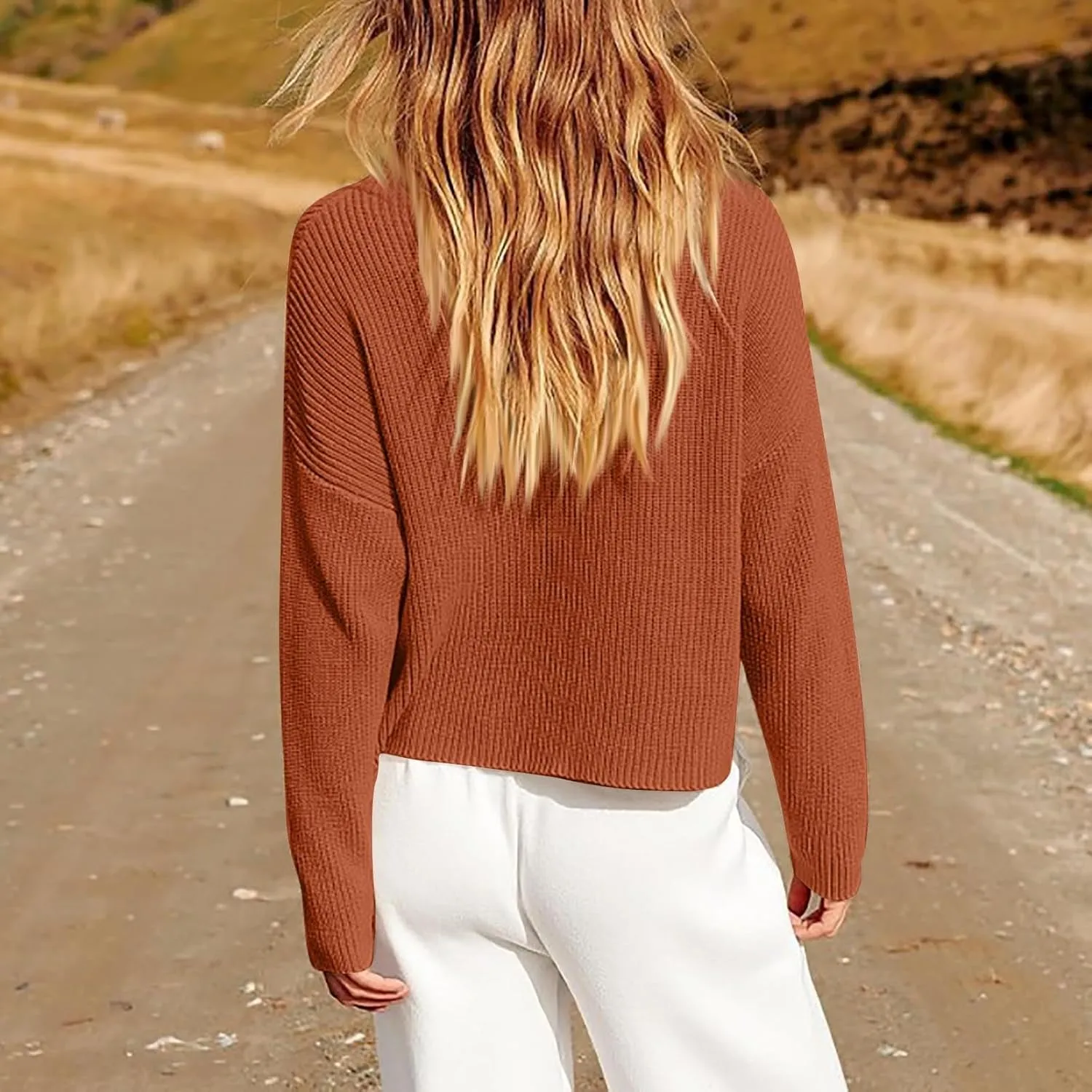 Women's Fall 2024 Oversized Sweaters Long Sleeves Ribbed Knit Cozy Soft Layered Tops