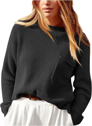 Women's Fall 2024 Oversized Sweaters Long Sleeves Ribbed Knit Cozy Soft Layered Tops