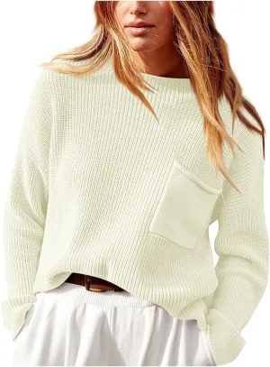 Women's Fall 2024 Oversized Sweaters Long Sleeves Ribbed Knit Cozy Soft Layered Tops