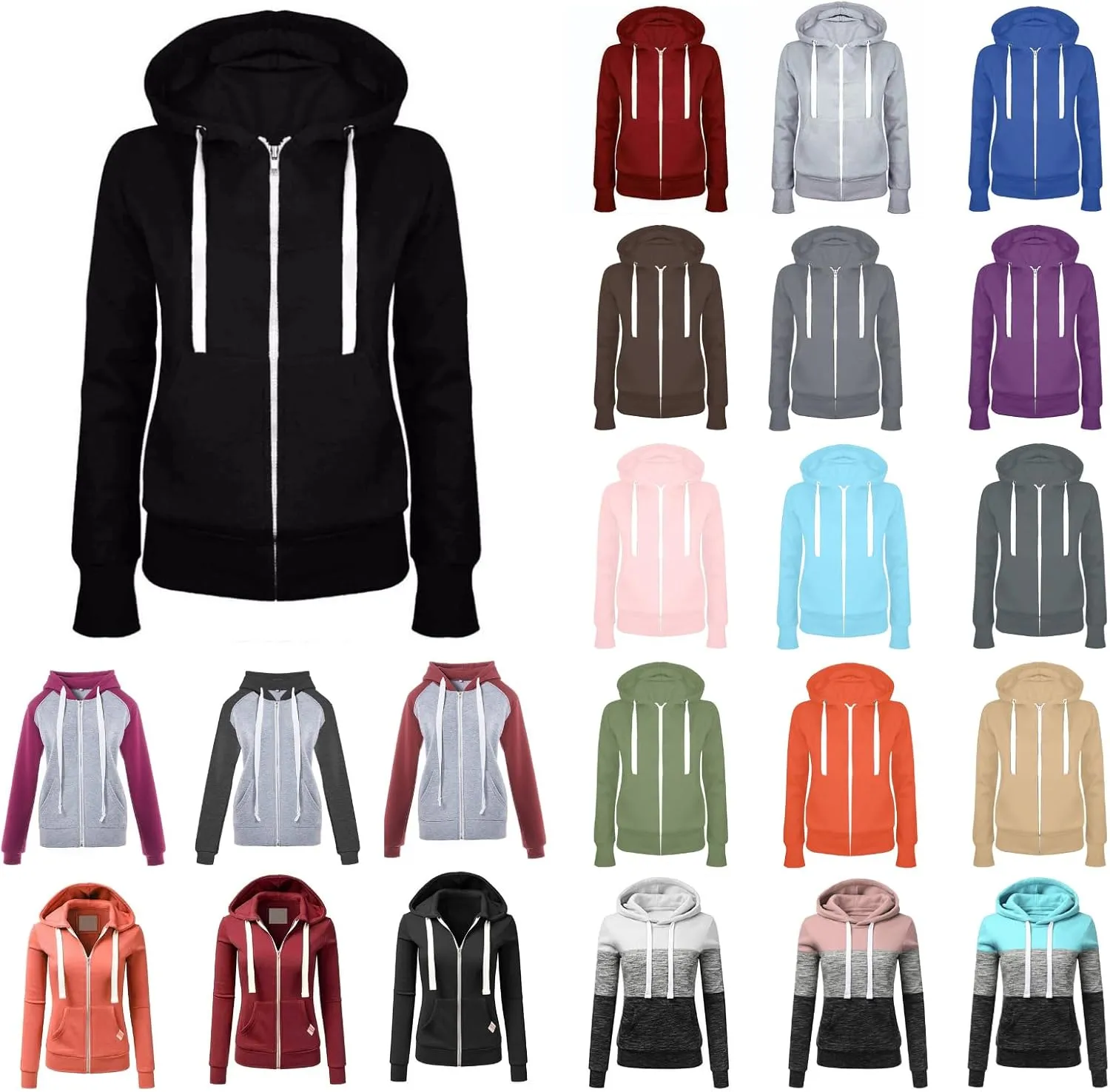 Womens Fall Fashion 2023 Casual Zip up Hoodie Jackets Solid Color Sweatshirts Jackets Trendy Y2k Hoodies with Pocket