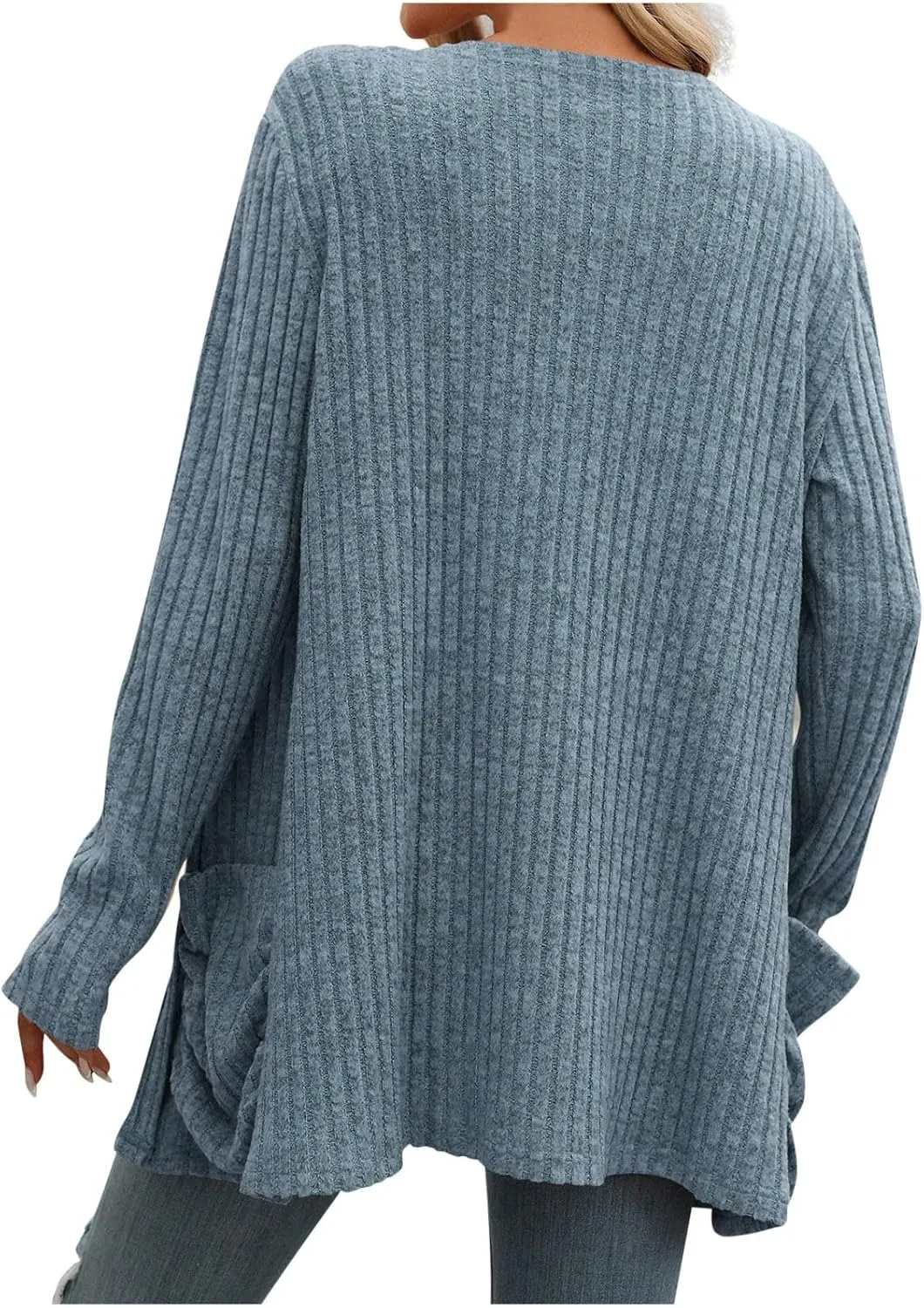 Womens Fall Open Front Cardigan Lightweight Soft Ribbed Knit Cardigan Sweaters Long Sleeve Coat Outwear with Pockets