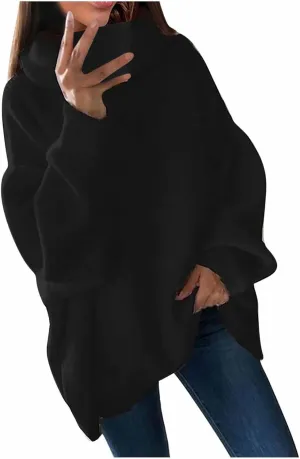 Womens Fall Oversized Sweaters 2023 Fashion Chic Turtleneck Batwing Long Sleeve Jumper Tops Soft Knitted Pullover