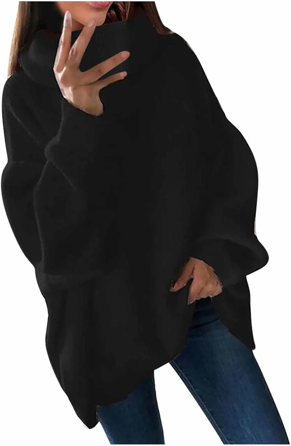 Womens Fall Oversized Sweaters 2023 Fashion Chic Turtleneck Batwing Long Sleeve Jumper Tops Soft Knitted Pullover