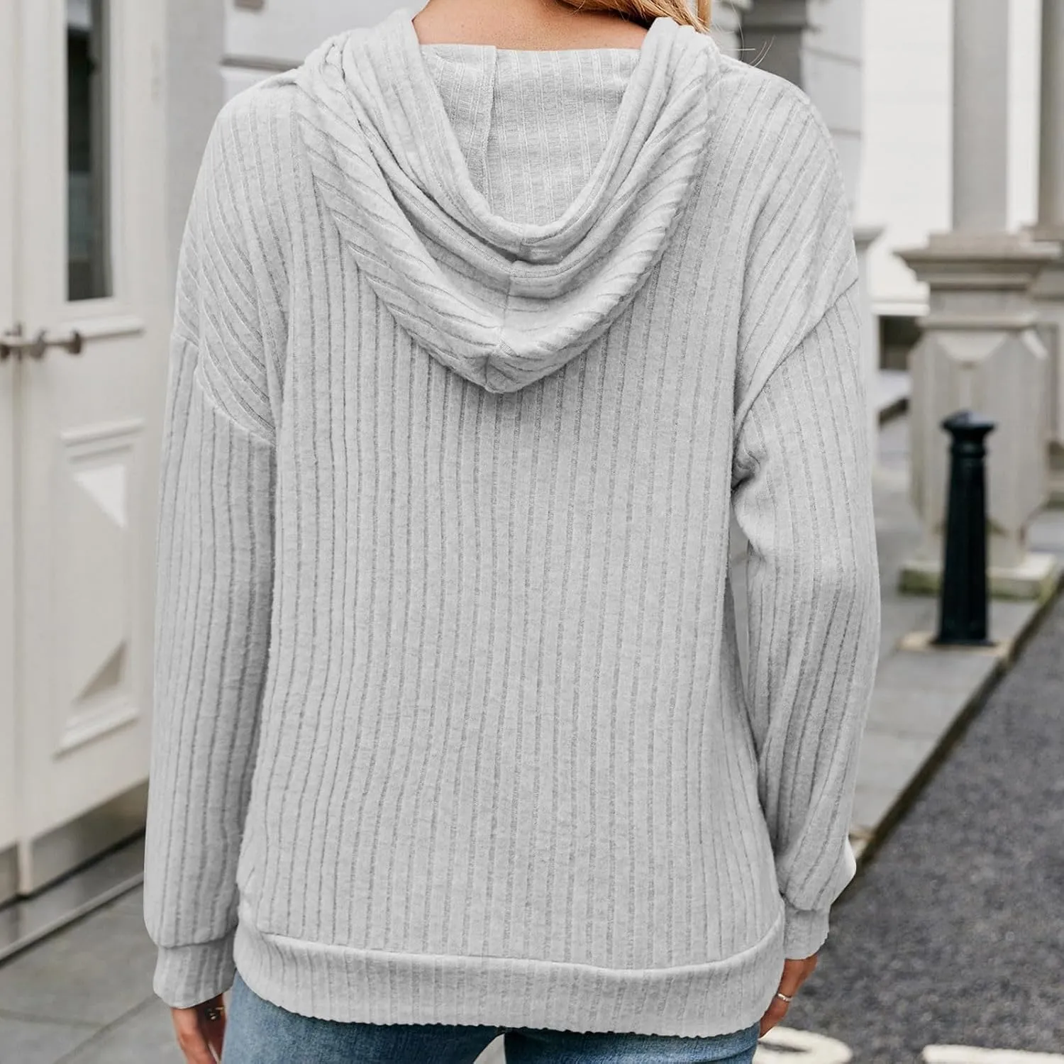 Womens Fall Sweatshirts 2024 Baggy Lounge Knitted Hooded Blouses Shirts Loose Long Sleeve Pullover Casual Tunic Tops