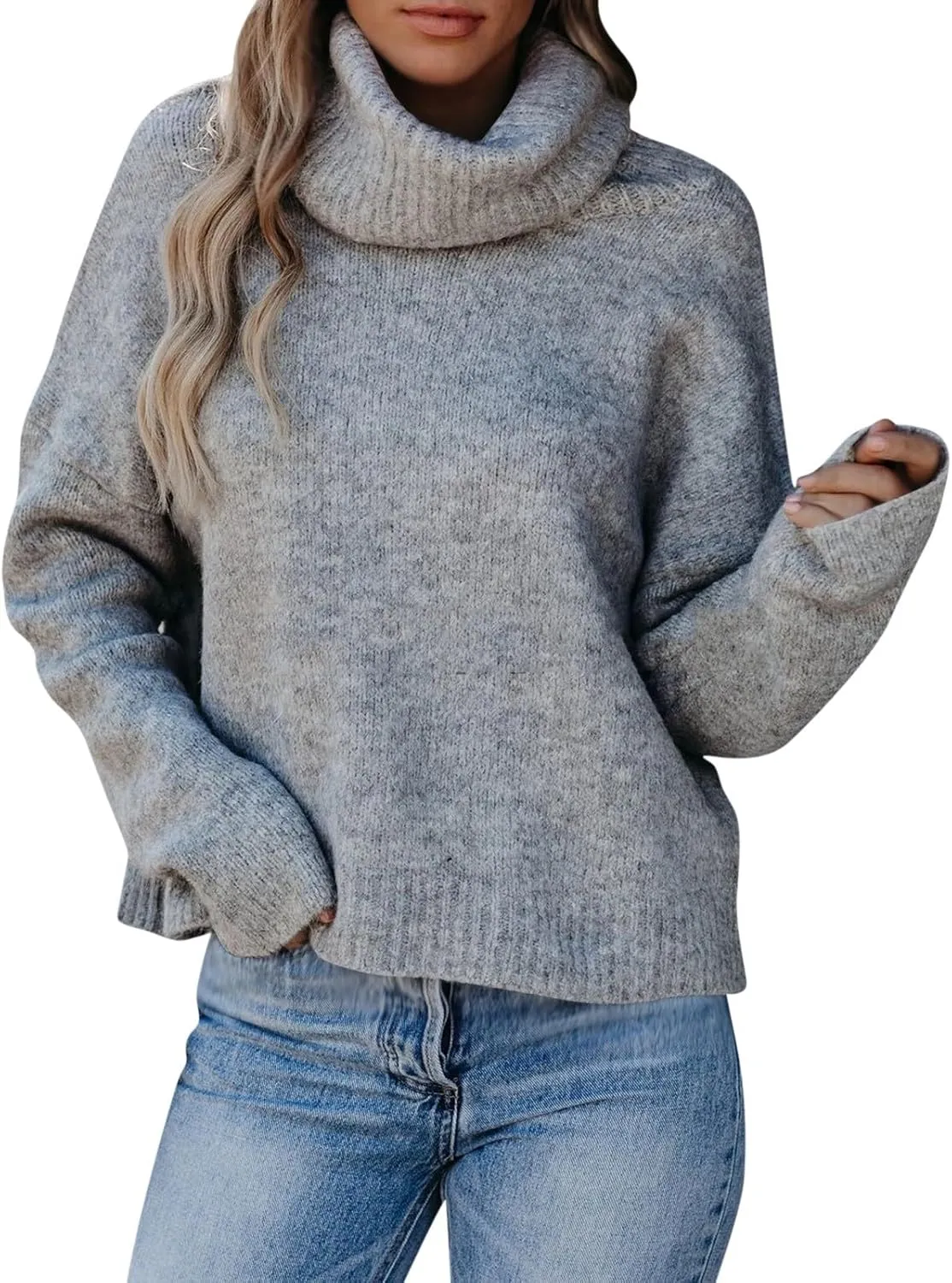 Womens Fall Tops Trendy Casual Turtleneck Sweaters Soft Warm Winter Knitted Sweaters Plus Size Jumper Tops