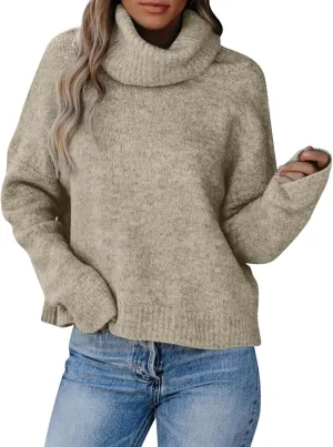 Womens Fall Tops Trendy Casual Turtleneck Sweaters Soft Warm Winter Knitted Sweaters Plus Size Jumper Tops