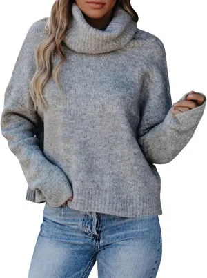 Womens Fall Tops Trendy Casual Turtleneck Sweaters Soft Warm Winter Knitted Sweaters Plus Size Jumper Tops