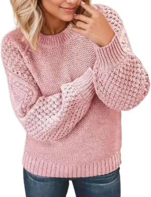 Women's Fashion Crew-Neck Long-Sleeved Casual Loose Pullover Sweater Sweaters for Women Trendy