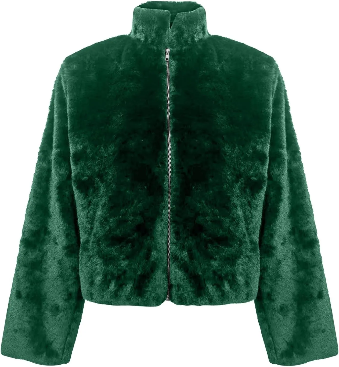 Women's Fashion Cropped Faux Fur Jacket Shaggy Warm Open Front Cardigan Coat Casual Long Sleeve Fluffy Outerwear