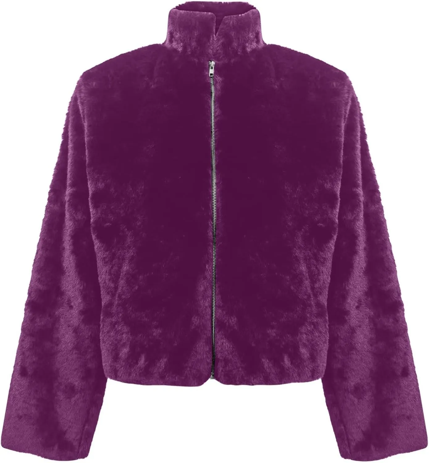 Women's Fashion Cropped Faux Fur Jacket Shaggy Warm Open Front Cardigan Coat Casual Long Sleeve Fluffy Outerwear
