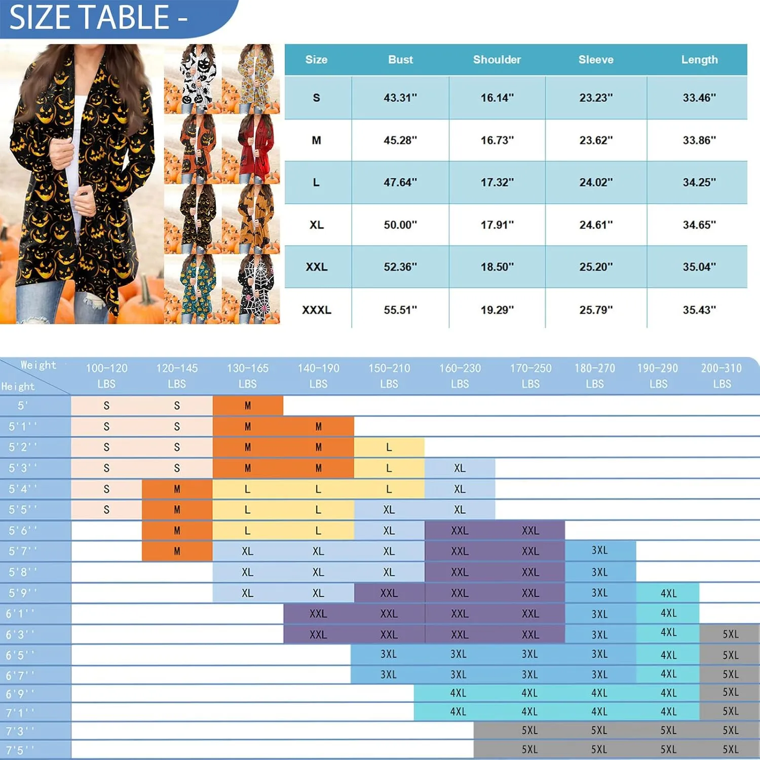 Womens Fashion Halloween Long Sleeve Cardigan Fall Open Front Cardigan Pumpkin Print Medium Length Coat