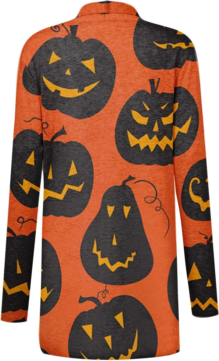 Womens Fashion Halloween Long Sleeve Cardigan Fall Open Front Cardigan Pumpkin Print Medium Length Coat